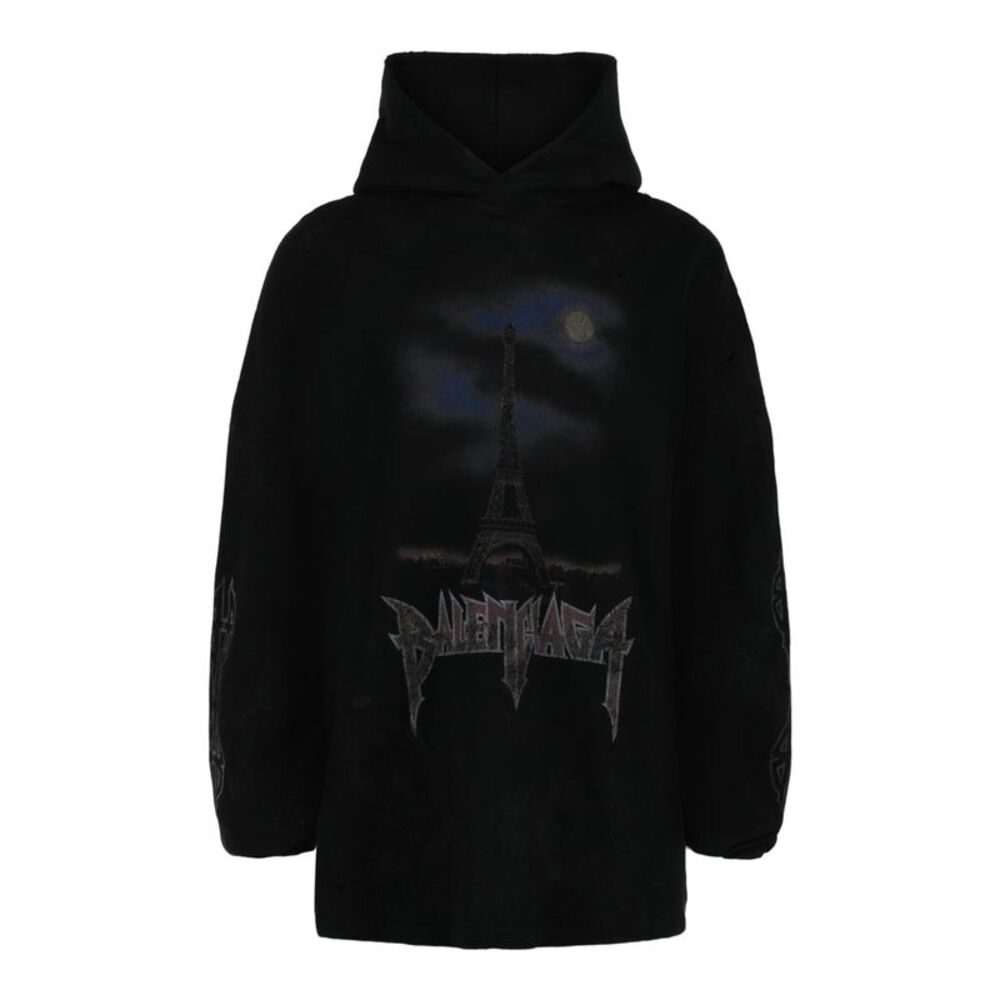 Balenciaga Paris Moon Fleece Hoodie Black Mens